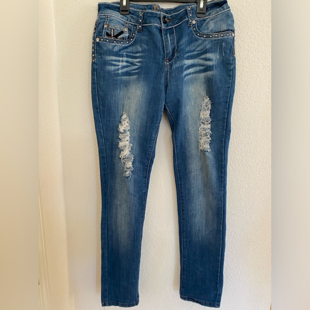 E-line Jeans USA- Straight Skinny Jeans Distressed, Juniors Size 13